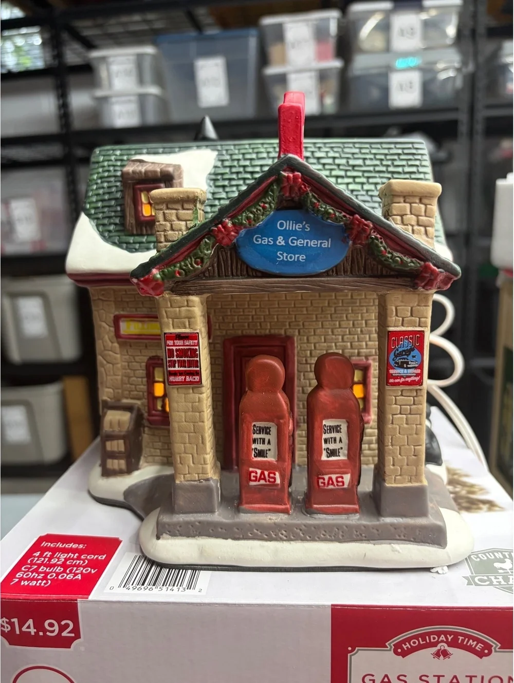 Holiday Time Country Charm Lighted Gas Station Christmas Village House Boxed